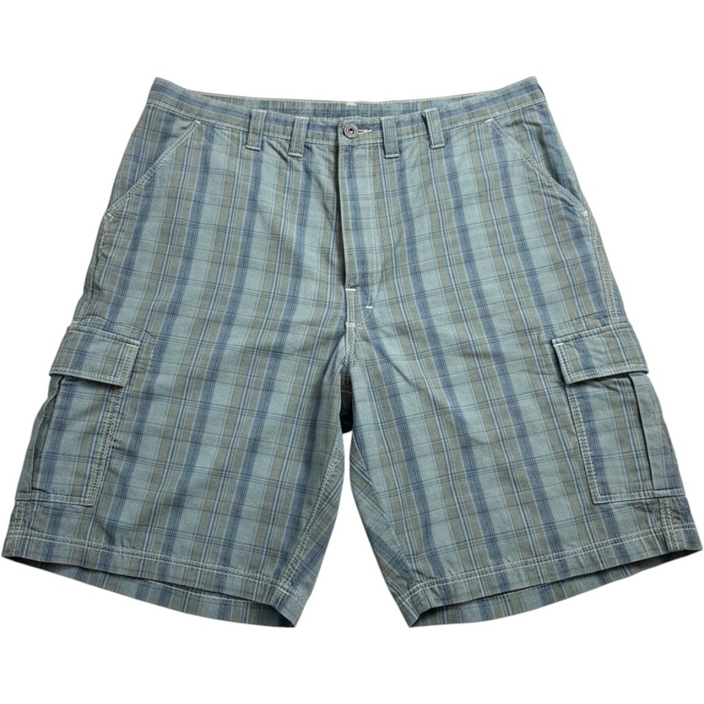 JNCO Tradition Classic Cargo Shorts Mens 44 Blue Green Plaid Cotton Skater Y2K